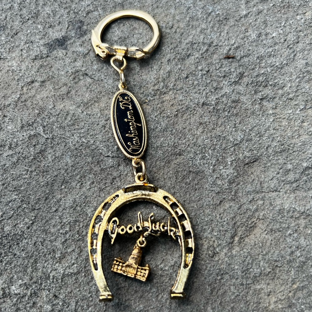 Vintage “Good Luck” Washington, D.C. Gold Colored Horseshoe Keychain US Capital